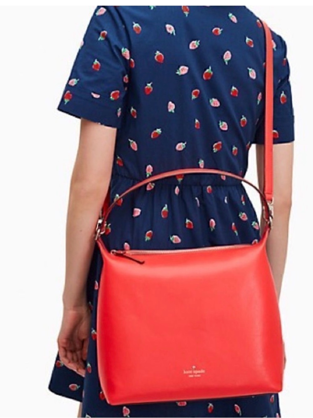 kate spade Coral Red Leather Shoulder Bag with Adjustable Strap